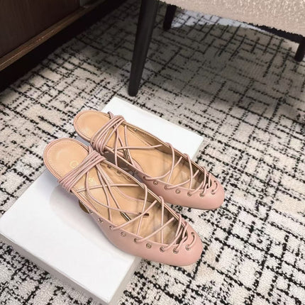 CHLOÉ 26S LACE-UP HEELS 60 MM IN NUDE PINK CALFSKIN