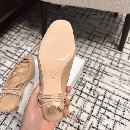 CHLOÉ 26S LACE-UP HEELS 60 MM IN NUDE BEIGE CALFSKIN
