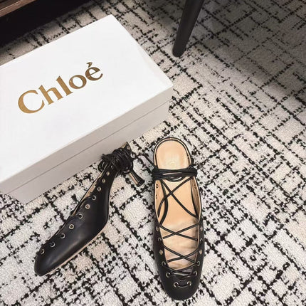 CHLOÉ 26S LACE-UP HEELS 60 MM IN BLACK CALFSKIN