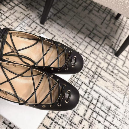 CHLOÉ 26S LACE-UP HEELS 60 MM IN BLACK CALFSKIN