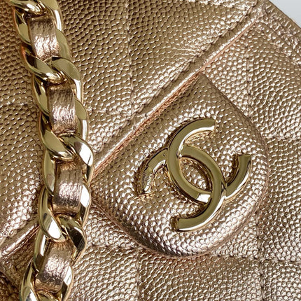 CHANEL 25S HOBO BAG 22 IN ROSE METALLIC CAVIAR