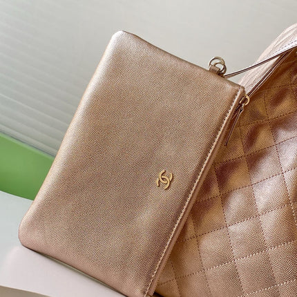 CHANEL 25S HOBO BAG 40 IN ROSE METALLIC CAVIAR