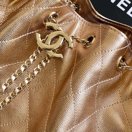 CHANEL 25S HOBO BAG 40 IN ROSE METALLIC CAVIAR