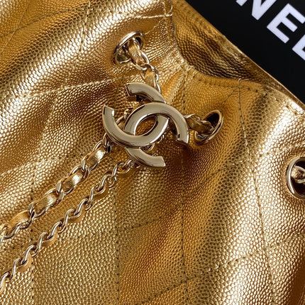 CHANEL 25S HOBO BAG 30 IN METALLIC GOLD CAVIAR LEATHER