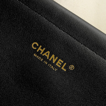 CHANEL 26S LARGE TOTE BAG 43 IN IVORY AND CAMEL TWEED WITH BLACK CALFSKIN