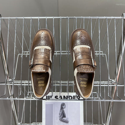 UNIQUE THICK-SOLED OXFORD SHOES WOOD MIX CREAM CALFSKIN