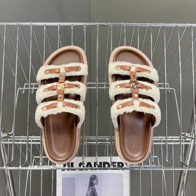 TIPPI SLIDE IN SHEARLING AND CALFSKIN TAN / NATURAL