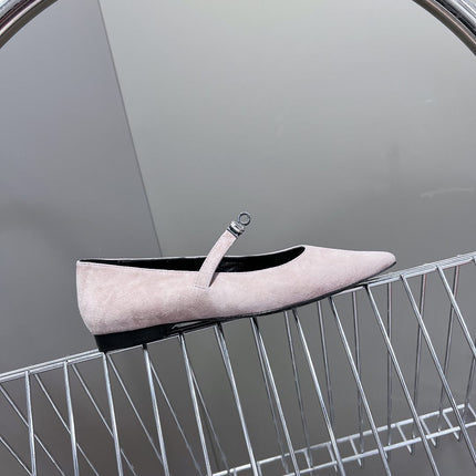 HM 26S KELLY BUCKLE MARY JANE POINTED FLATS IN TAUPE BROWN SUEDE