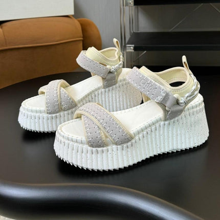NAMA WEDGE SANDAL 8 CM IN PASTEL GREY SUEDE AND WHITE RUBBER