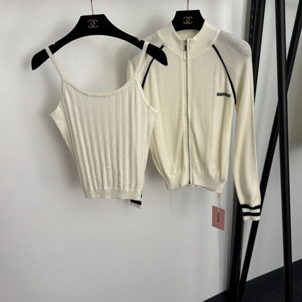 MIUMIU KNIT SET WITH CARDIGAN AND CAMI TOP STYLE 559