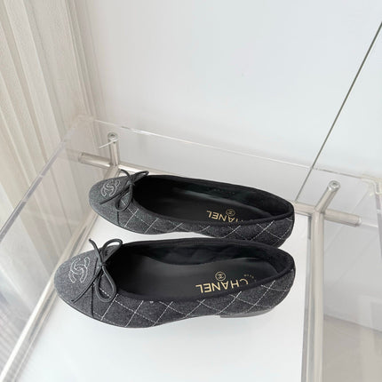 CHANEL 26S BALLET FLATS IN GREY DENIM WITH BOW