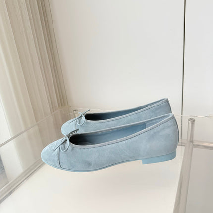 CHANEL 26S BALLET FLATS IN LIGHT BLUE SUEDE WITH BOW