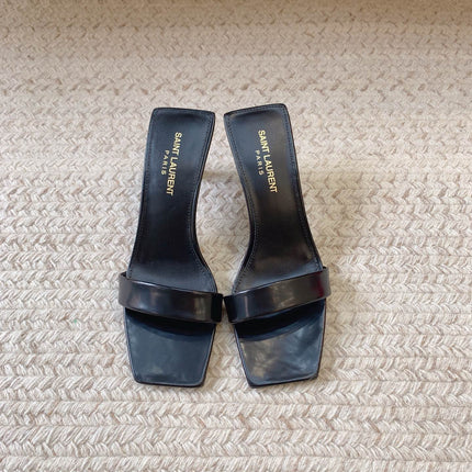 HIGH MULES WITH SQUARE TOE IN BLACK SMOOTH CALFSKIN