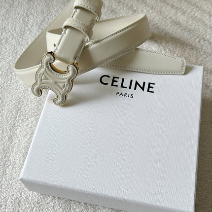 TRIOMPHE BELT 24MM IN WHITE CALFSKIN WITH LEATHER BUCKLE