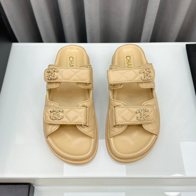 dad sandals beige lambskin mules
