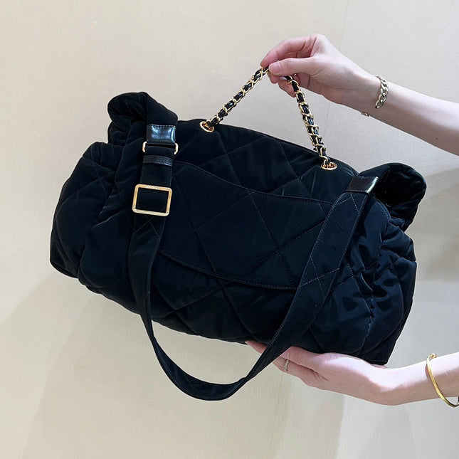 CHANEL HOBO 44 IN COCONEIGE BLACK NYLON VELVET GOLD HARDWARE