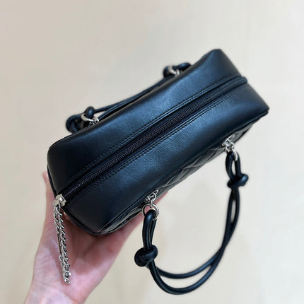 25S CHANEL CAMBON BOSTON BAG 21 IN BLACK CALFSKIN SILVER HARDWARE