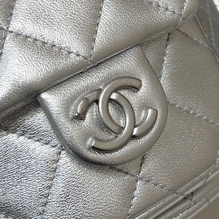 DRAWSTRING BUCKET BACKPACK 24 IN SILVER-TONE LAMBSKIN SILVER HARDWARE