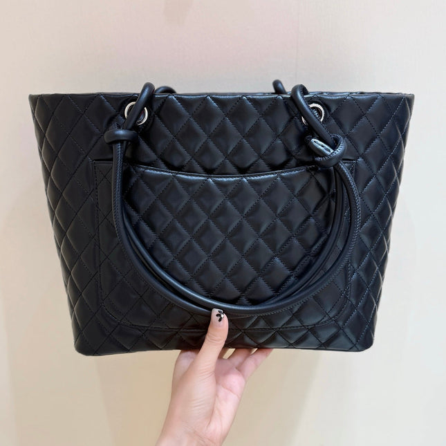 CHANEL 25S CAMBON LIGNE TOTE BAG 30 IN BLACK AND WHITE LAMBSKIN