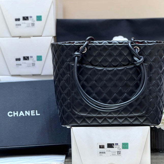 CHANEL 25S CAMBON LIGNE TOTE BAG 30 IN BLACK AND WHITE LAMBSKIN