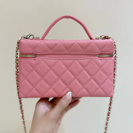 VANITY CASE 19 IN CONTESSA PINK CALFSKIN GOLD-TONE METALLIC