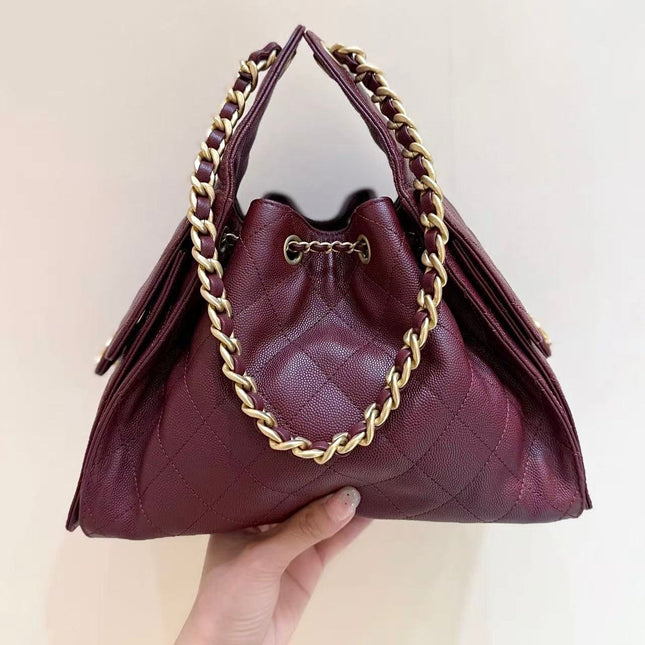 CHANEL 25S HANDBAG IN ROSSO ANCORA RED 30 GRAINED CALFSKIN GOLD HARDWARE