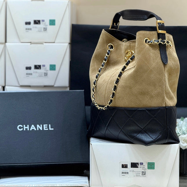 CHANEL 25S SHOPPING BAG 33 IN BROWN AND BLACK SUEDE CALFSKIN