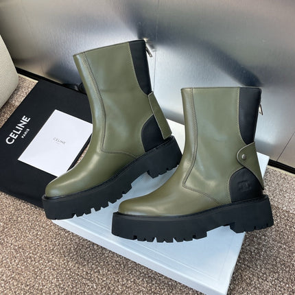 CELINE 26S ANKLE BOOTS 45 MM IN MOSS GREEN CALFSKIN