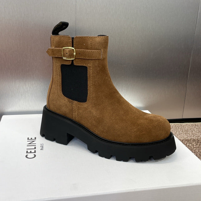 CELINE 26S ANKLE BOOTS 45 MM IN BROWN SUEDE