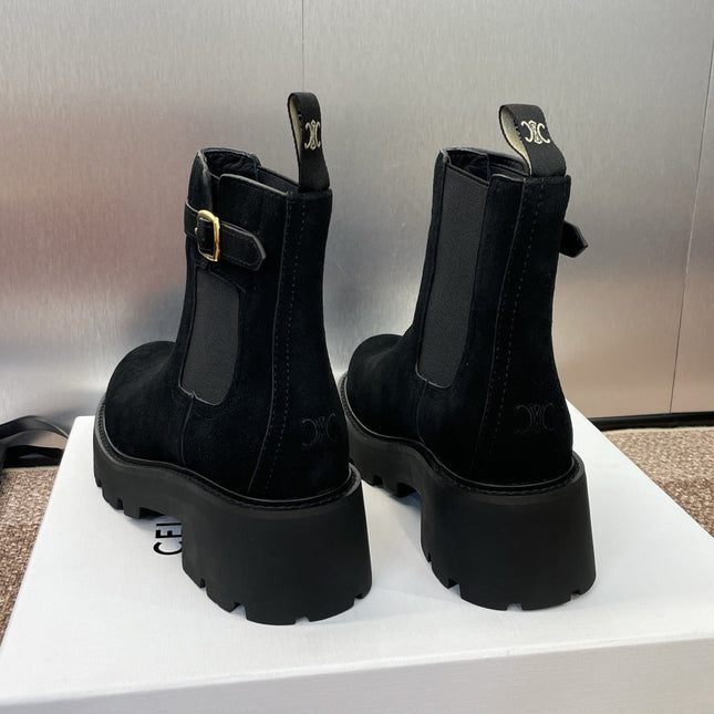 CELINE 26S ANKLE BOOTS 45 MM IN BLACK SUEDE