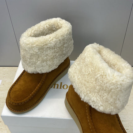 CHLOÉ 26S SHEARLING BOOTS IN BROWN SUEDE
