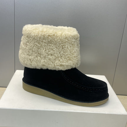 CHLOÉ 26S SHEARLING BOOTS IN BLACK SUEDE