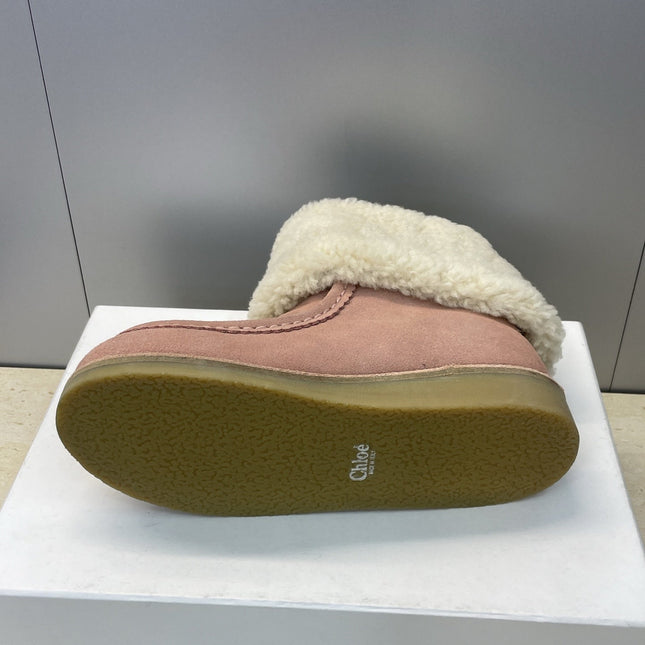 CHLOÉ 26S SHEARLING BOOTS IN LIGHT PINK SUEDE