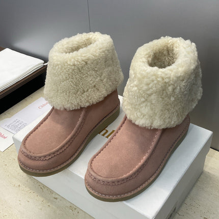 CHLOÉ 26S SHEARLING BOOTS IN LIGHT PINK SUEDE
