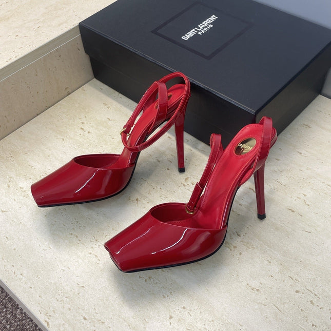 YSL 26S HEELED SANDALS 95 MM IN RED CALFSKIN