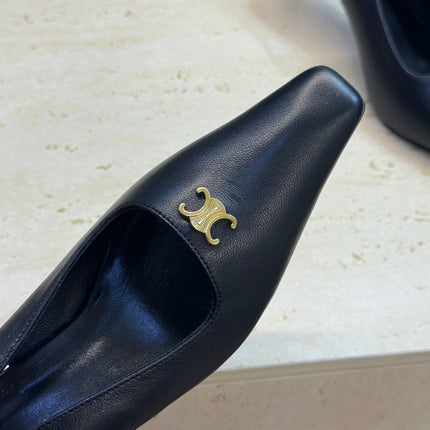 CELINE 26S SLINGBACK HEELS 65 MM IN BLACK CALFSKIN