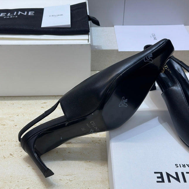 CELINE 26S SLINGBACK HEELS 65 MM IN BLACK CALFSKIN