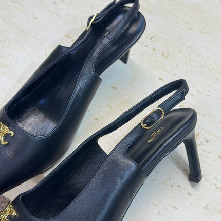 CELINE 26S SLINGBACK HEELS 65 MM IN BLACK CALFSKIN