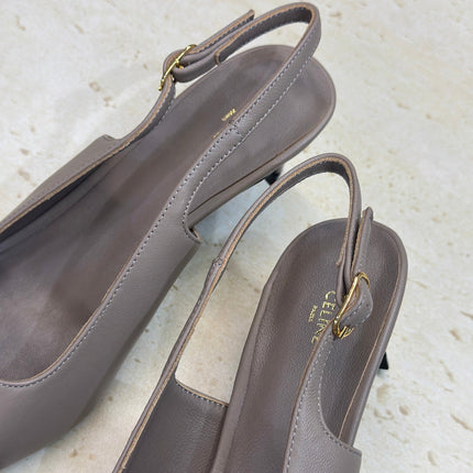 CELINE 26S SLINGBACK HEELS 65 MM IN BEIGE GREY CALFSKIN