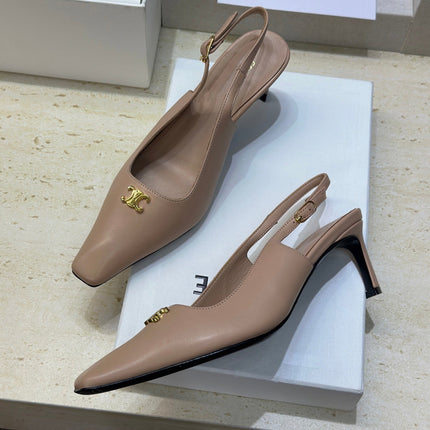 CELINE 26S SLINGBACK HEELS 65 MM IN NUDE BEIGE CALFSKIN