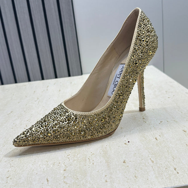 JIMMY CHOO 26S HIGH HEELS 95 MM IN GOLD CRYSTAL-EMBELLISHED