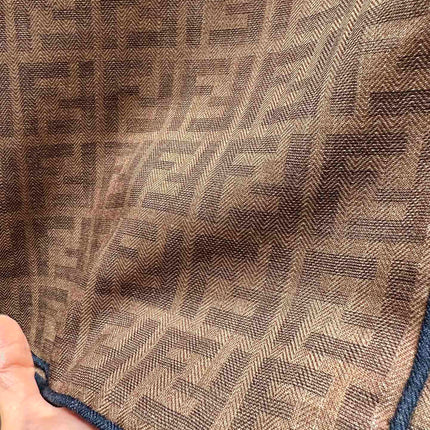 FF SHAWL 185 CM IN COFFEE BROWN SILK AND WOOL WITH BLUE BORDER 413672