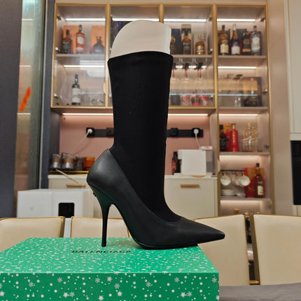 BALENCIAGA 25S POINTED-TOE HIGH HEELS 90 MM IN BLACK FABRIC AND CALFSKIN STYLE 4