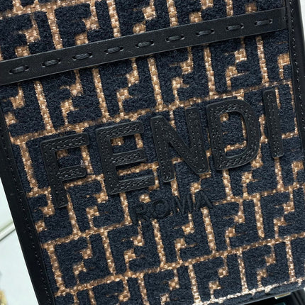 MINI SUNSHINE 18 IN BROWN RAFFIA AND BLACK WOOL CALFSKIN TRIM