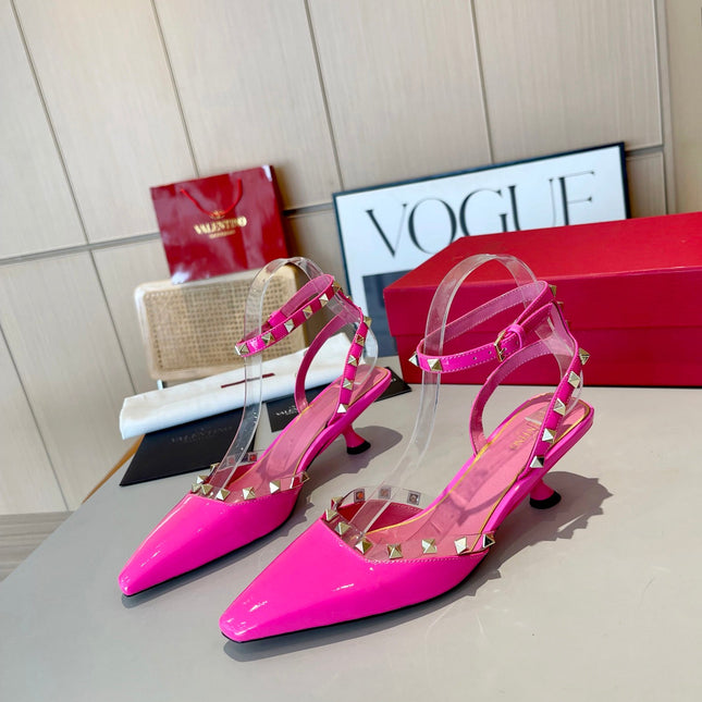 ROCKSTUD CAGED SLINGBACKS 5 CM IN DEEP PINK CALFSKIN
