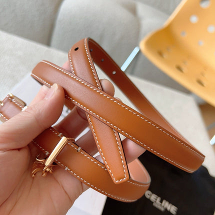 CELINE 25S BELT 18MM IN CARAMEL ELEGANT CHARM TAURILLON GOLD HARDWARE 585791