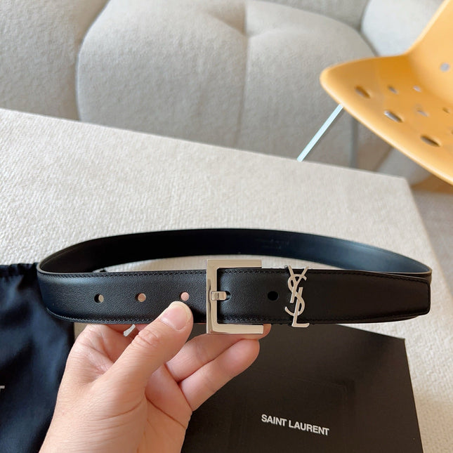 YSL 25S BELT 20 MM IN BLACK CALFSKIN 588784