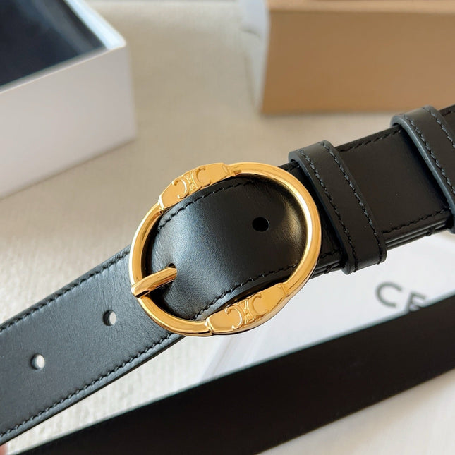 CELINE 25S SMALL 30MM WESTERN BELT IN BLACK CALFSKIN 566636