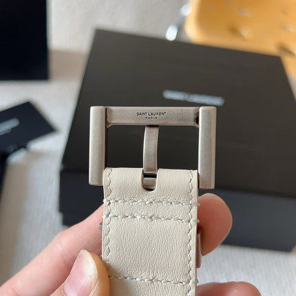 YSL 25S BELT 30 MM IN CREAM WHITE CALFSKIN 571018