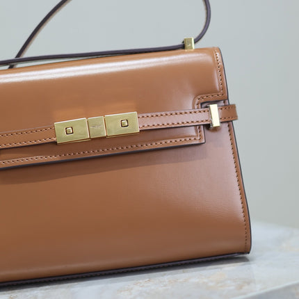 YSL 25S MINI MANHATTAN 19 IN BROWN CALFSKIN GOLD HARDWARE
